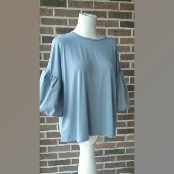 Gianni Bini Slate Gray Top with Balloon Sleeves - Picture 1 of 6